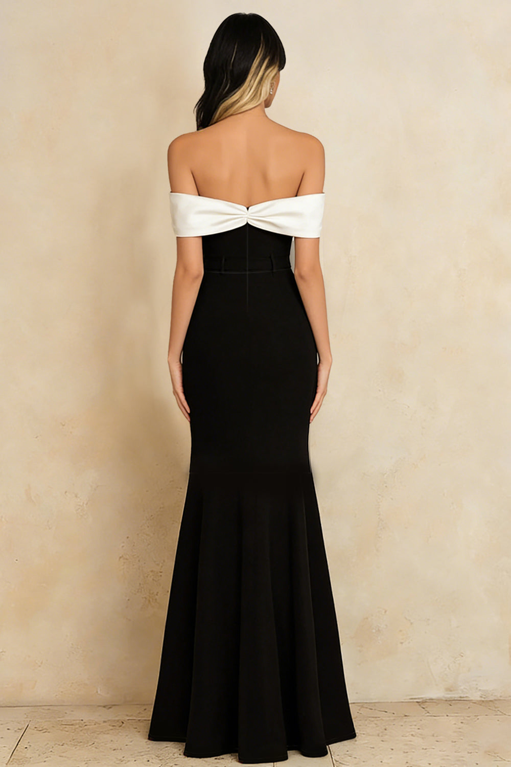 Black and White Off the Shoulder Long Mermaid Formal Dress
