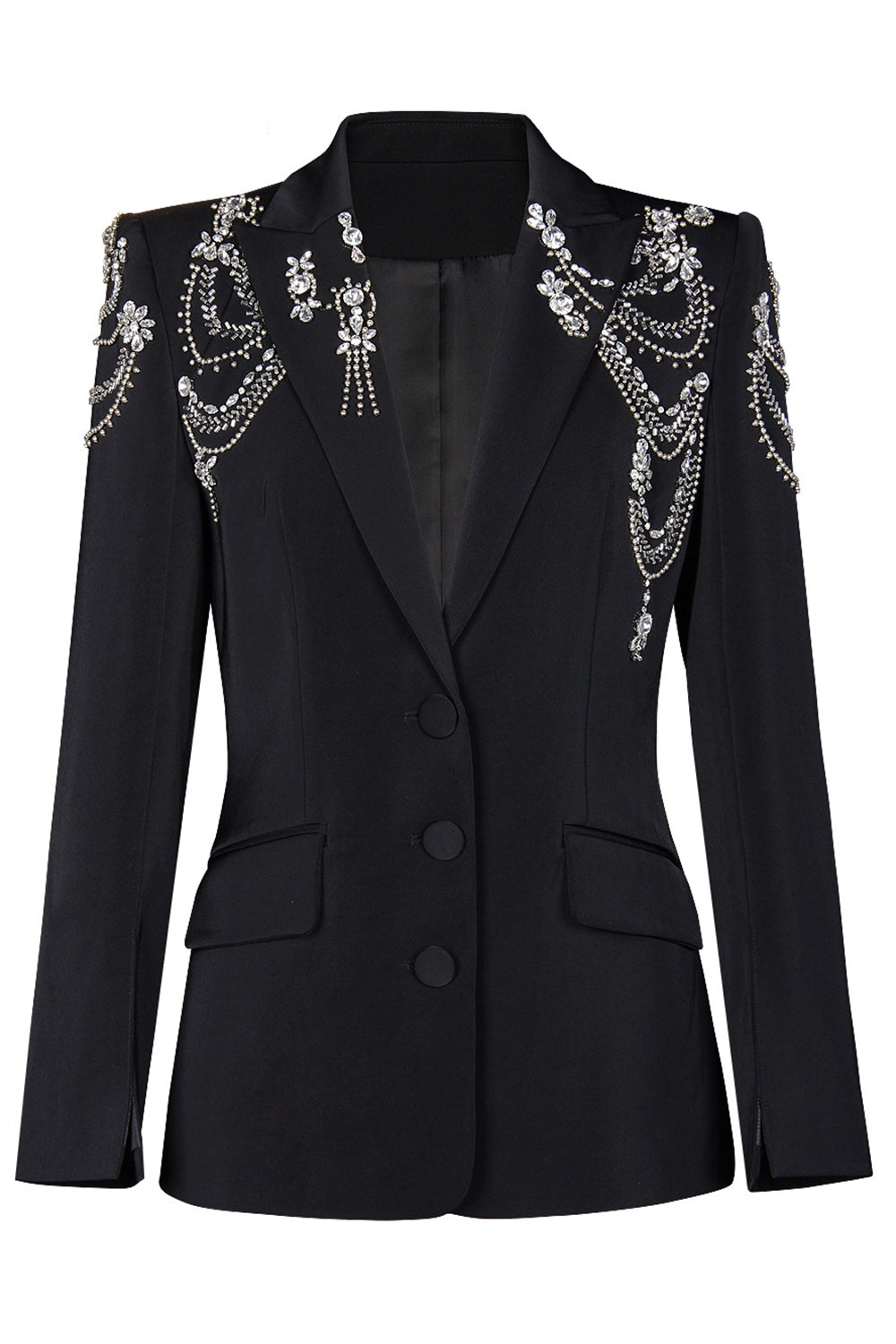 Sparkly Black Shawl Lapel Slim Fit Women Prom Blazer Jacket with Rhinestones