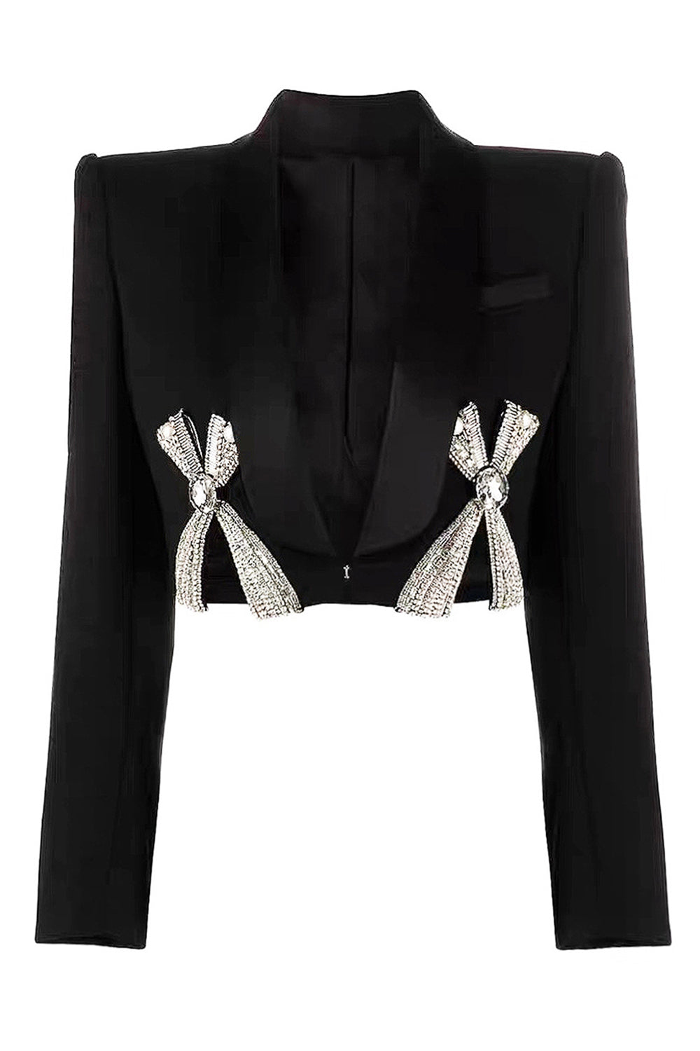 Sparkly Black Shawl Lapel Slim Fit Women Prom Blazer with Bows