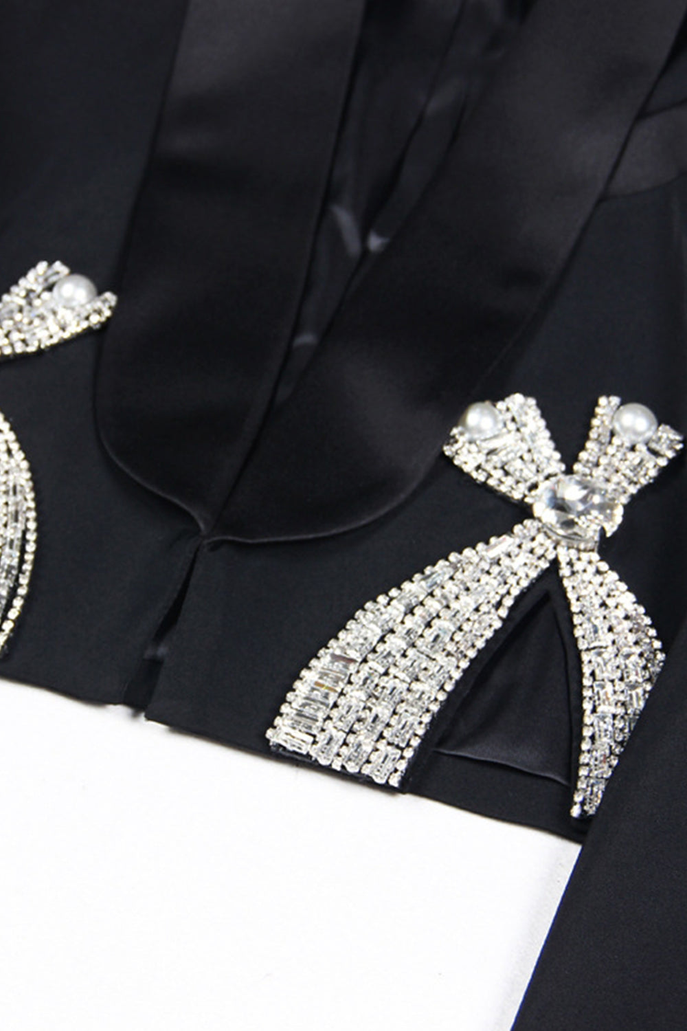 Sparkly Black Shawl Lapel Slim Fit Women Prom Blazer with Bows