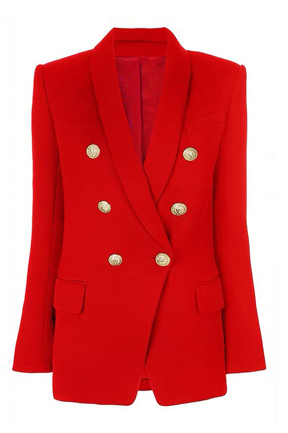 Red Shawl Lapel Slim Fit Double Breasted Women Prom Blazer