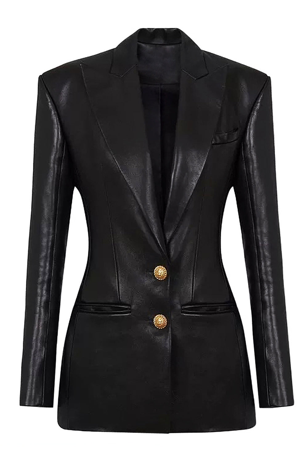Black Peak Lapel Leather Single Breasted Women Prom Jacket
