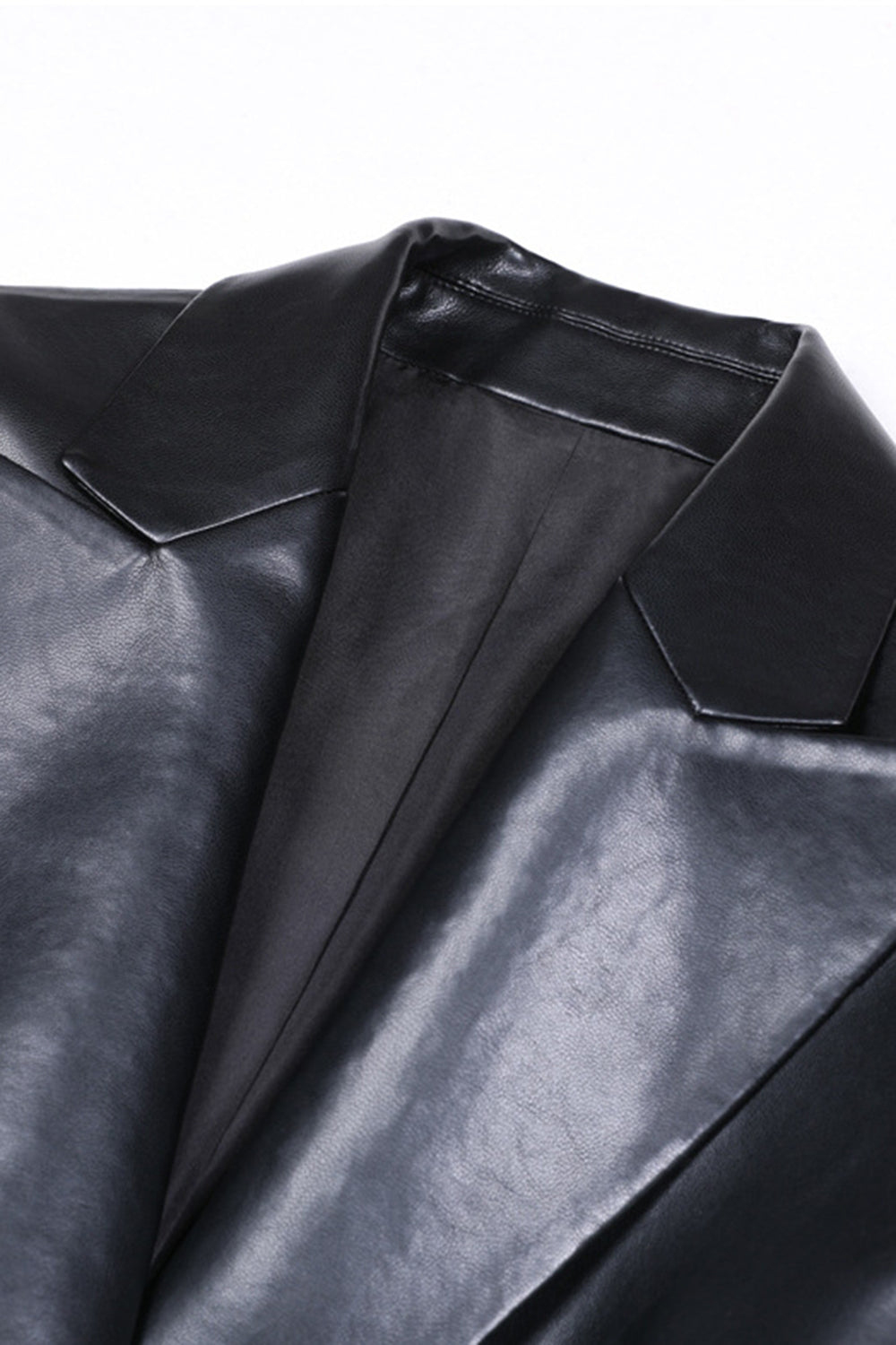 Black Peak Lapel Leather Single Breasted Women Prom Jacket