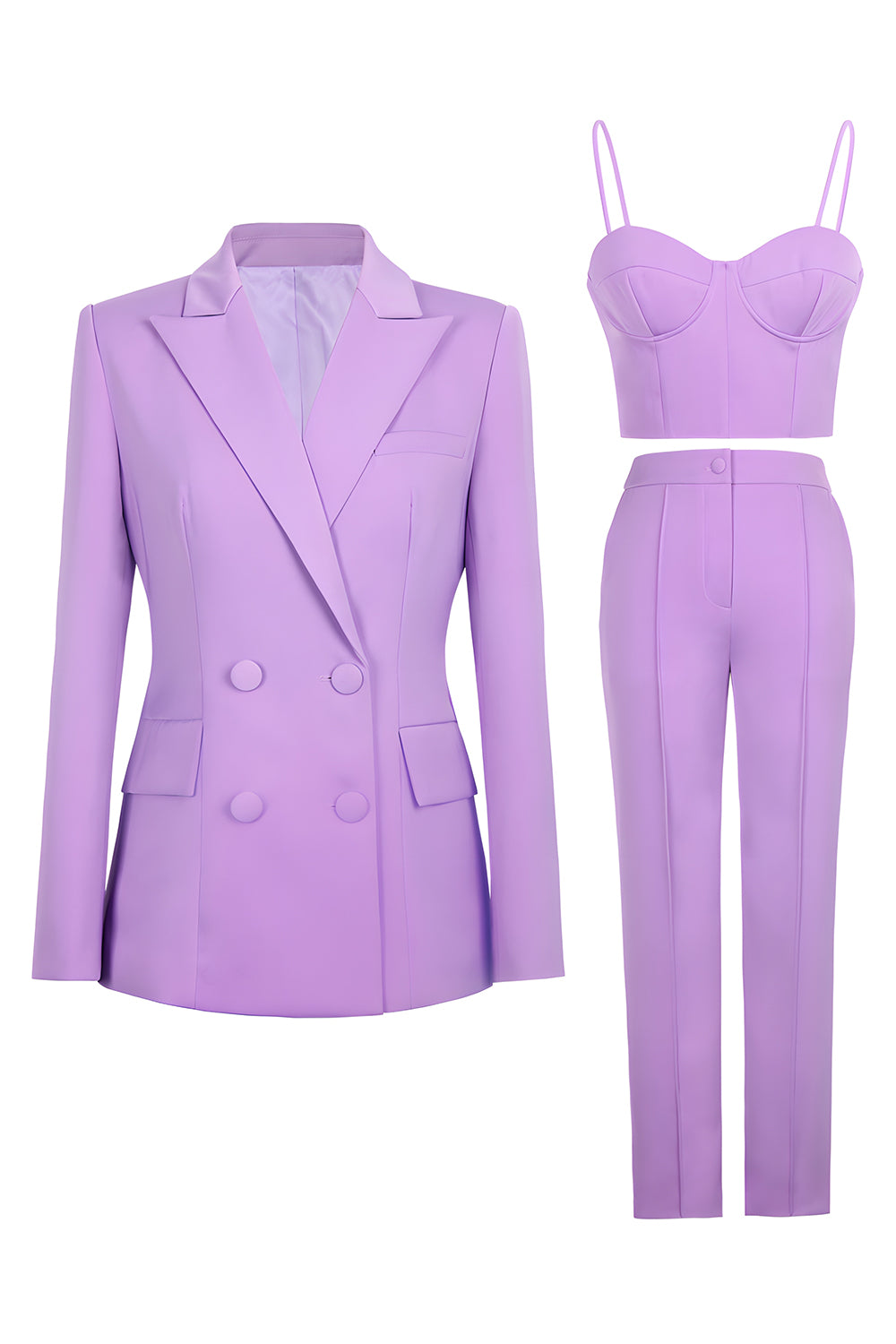 Dresstells Women 3 Piece Purple Slim Fit Women Business Suits Peak Lapel Double Breasted Work Pantsuits