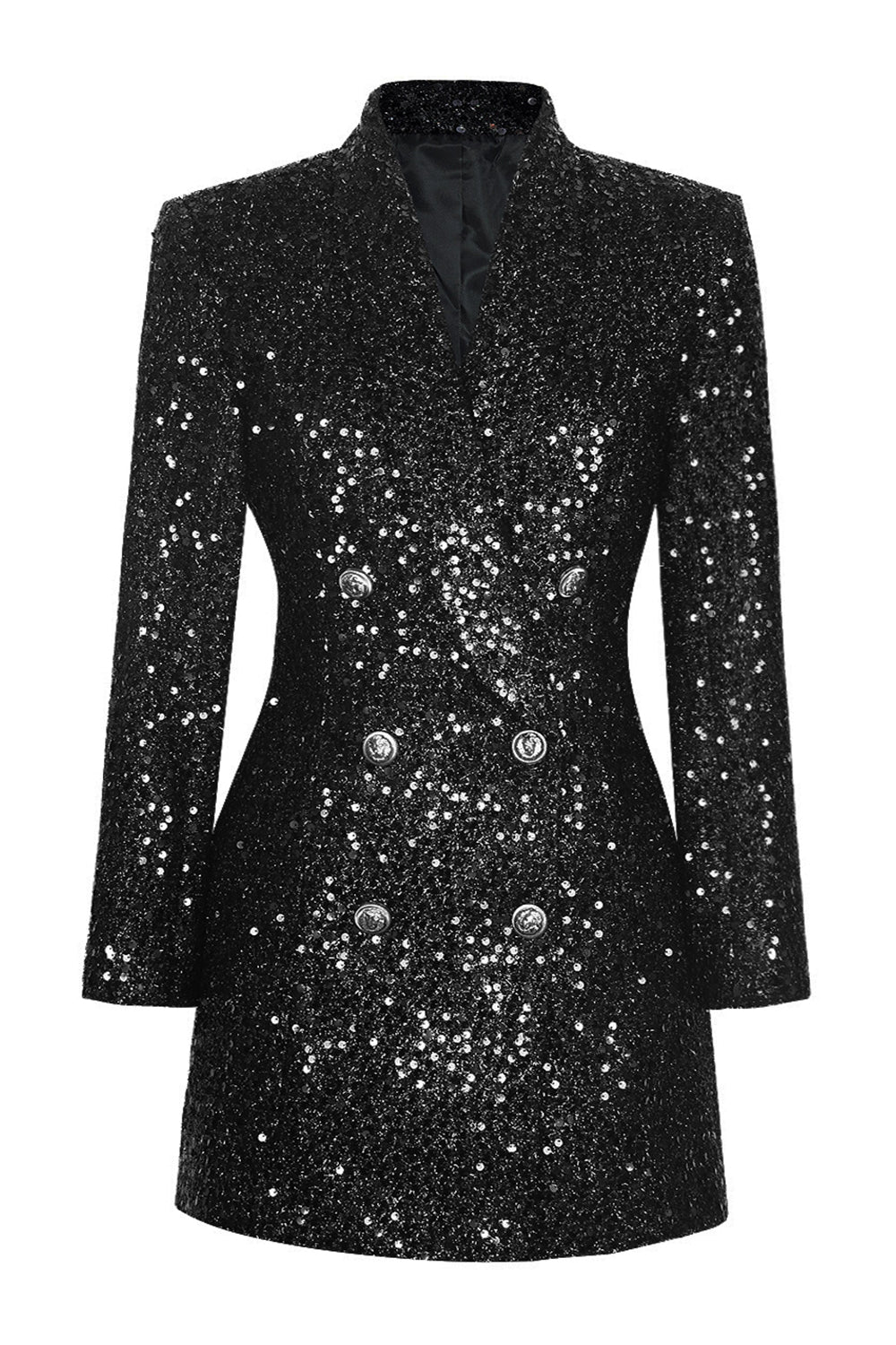 Sparkly Black Sequin Slim Fit Shawl Lapel Women Prom Blazer with Sleeves