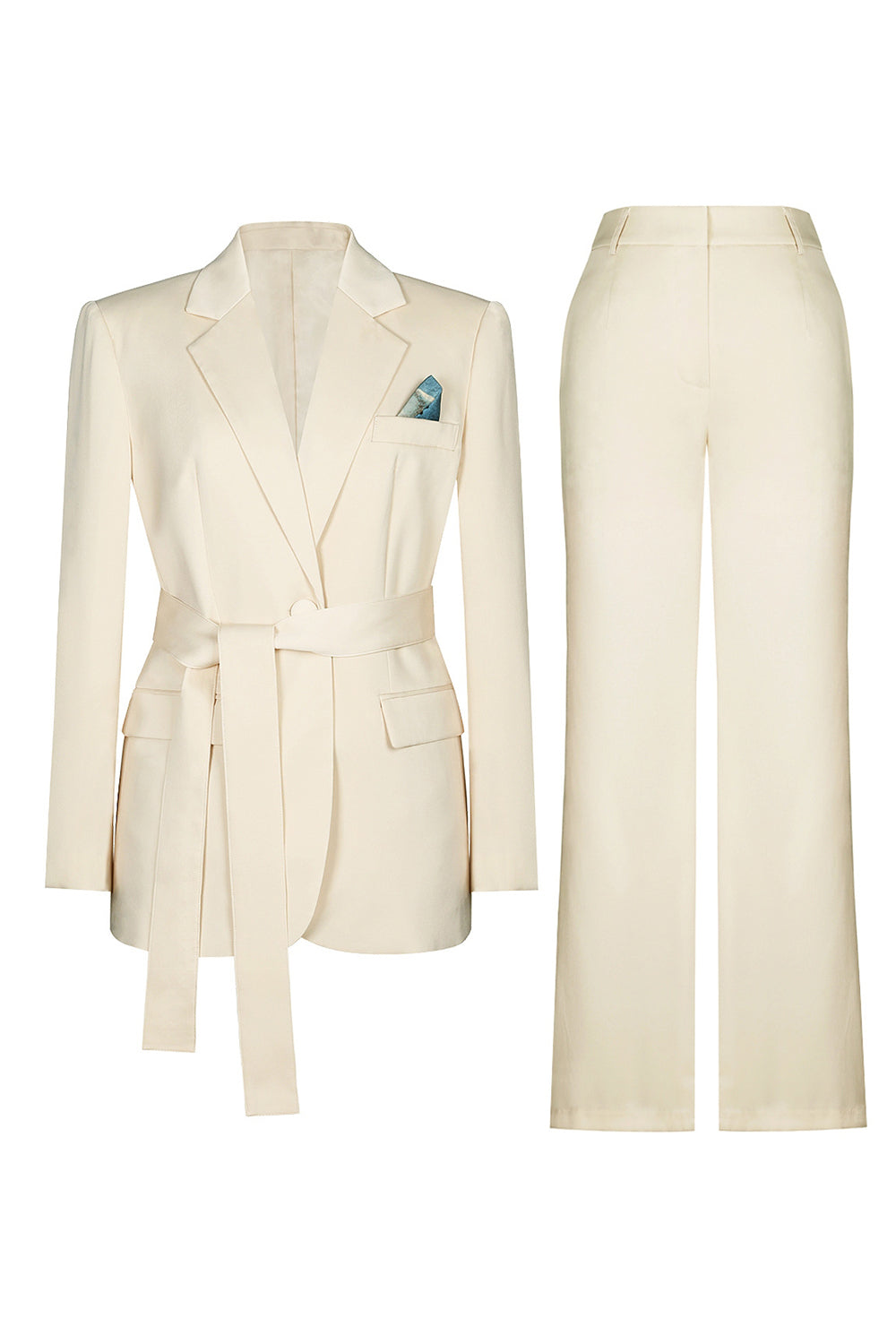 2 Piece Ivory Notched Lapel Cream Business Suits with Sash