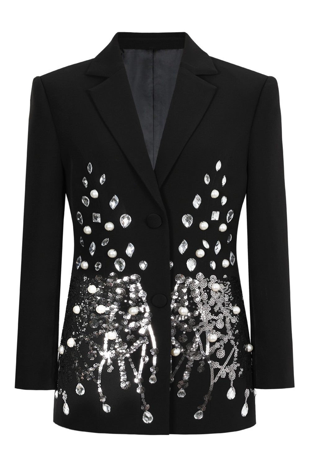 Sparkly Black Notched Lapel Sequin Women Prom Blazer with Rhinestones
