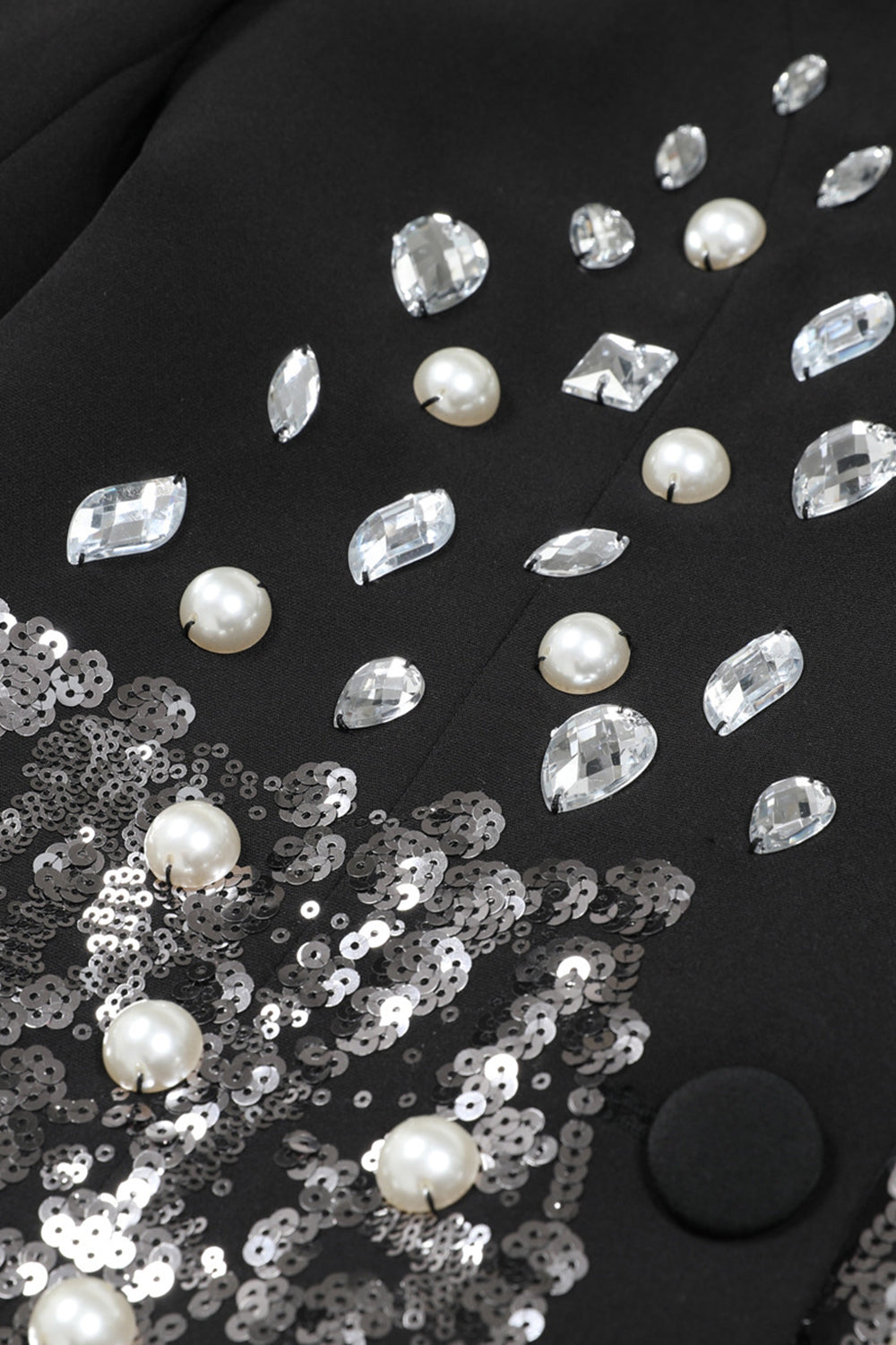 Sparkly Black Notched Lapel Sequin Women Prom Blazer with Rhinestones