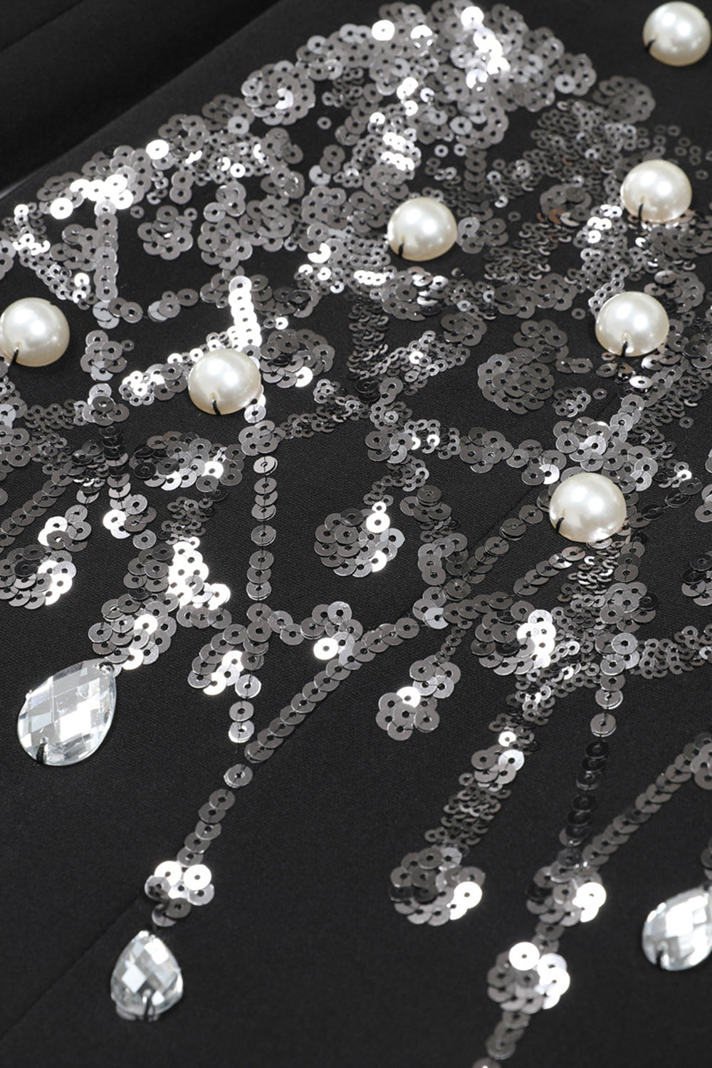 Sparkly Black Notched Lapel Sequin Women Prom Blazer with Rhinestones