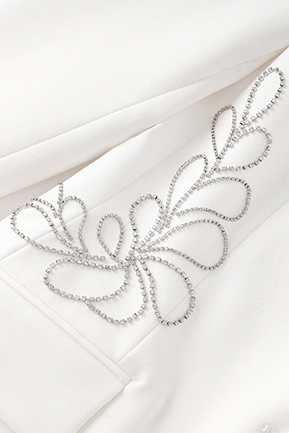 Floral White Beaded Peak Lapel Slim Fit Women Prom Blazer