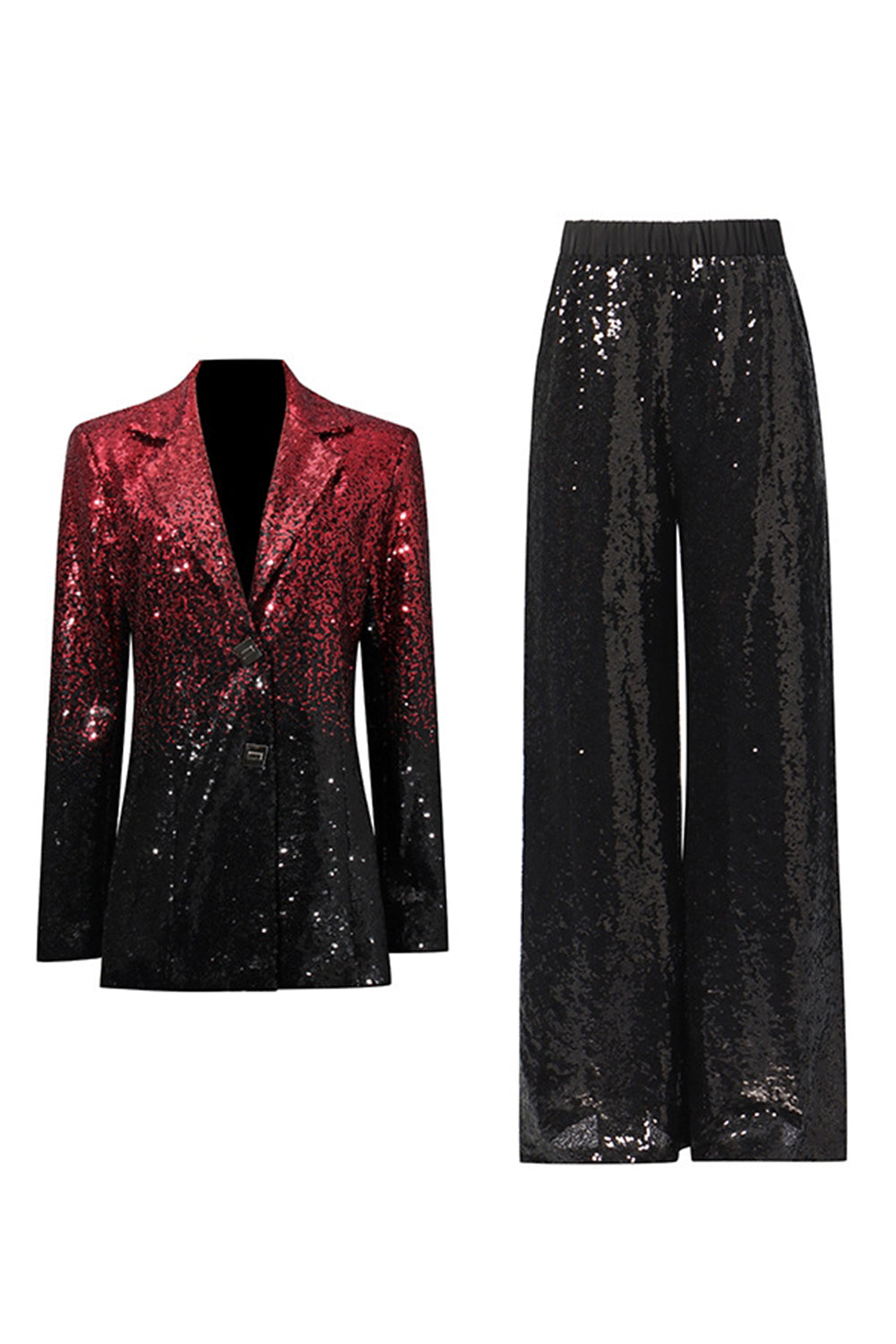 Sparkly Black and Red Peak Lapel Single Breasted Sequin Prom Suits