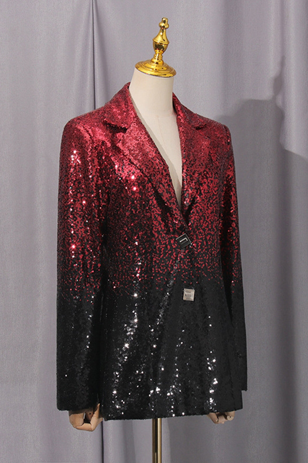 Sparkly Black and Red Peak Lapel Single Breasted Sequin Prom Suits