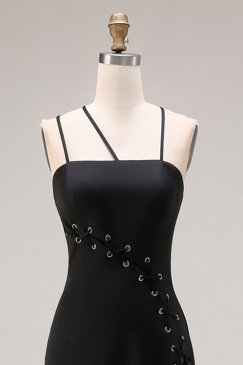 Black Mermaid Spaghetti Straps Long Prom Dress with Slit