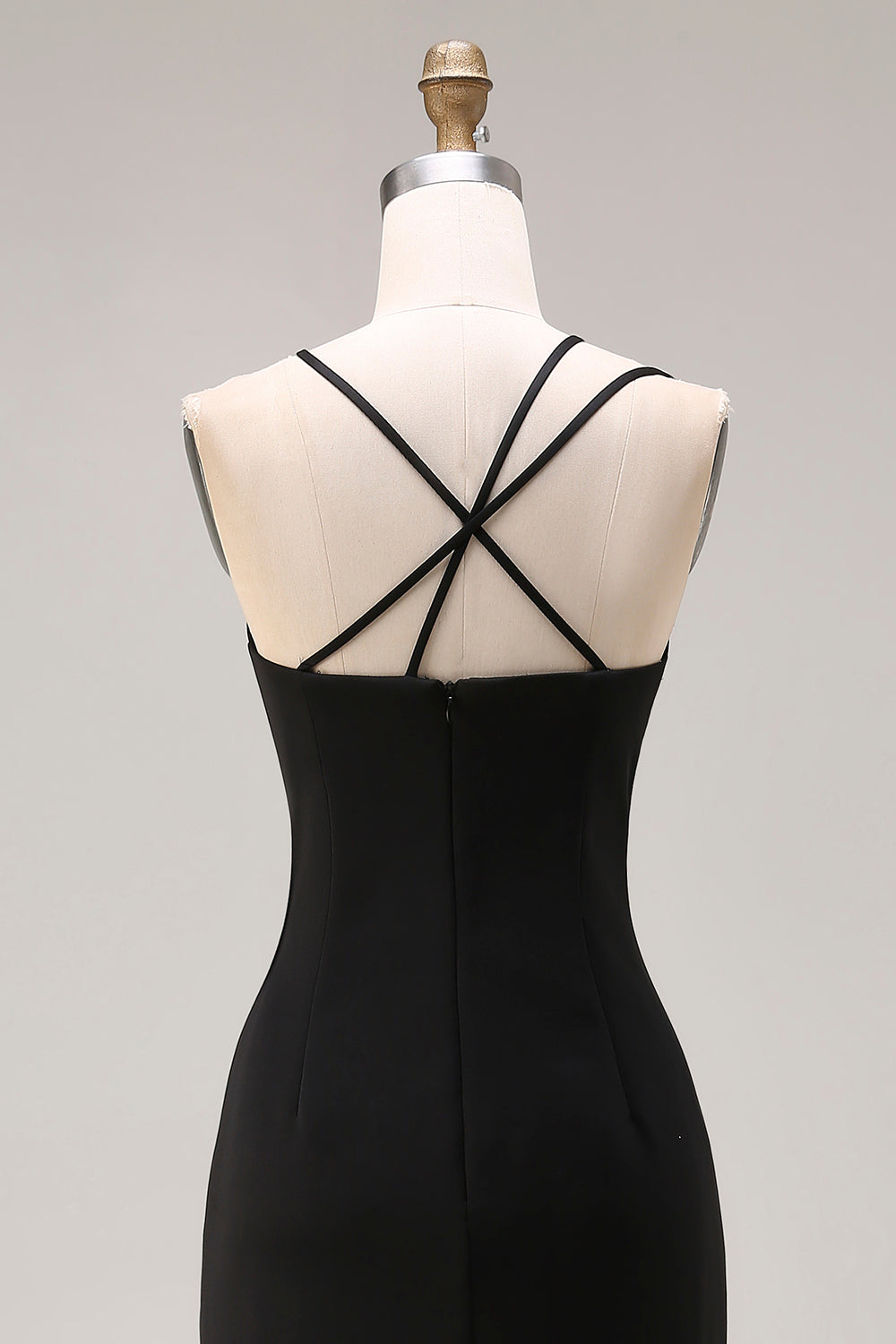 Black Mermaid Spaghetti Straps Long Prom Dress with Slit