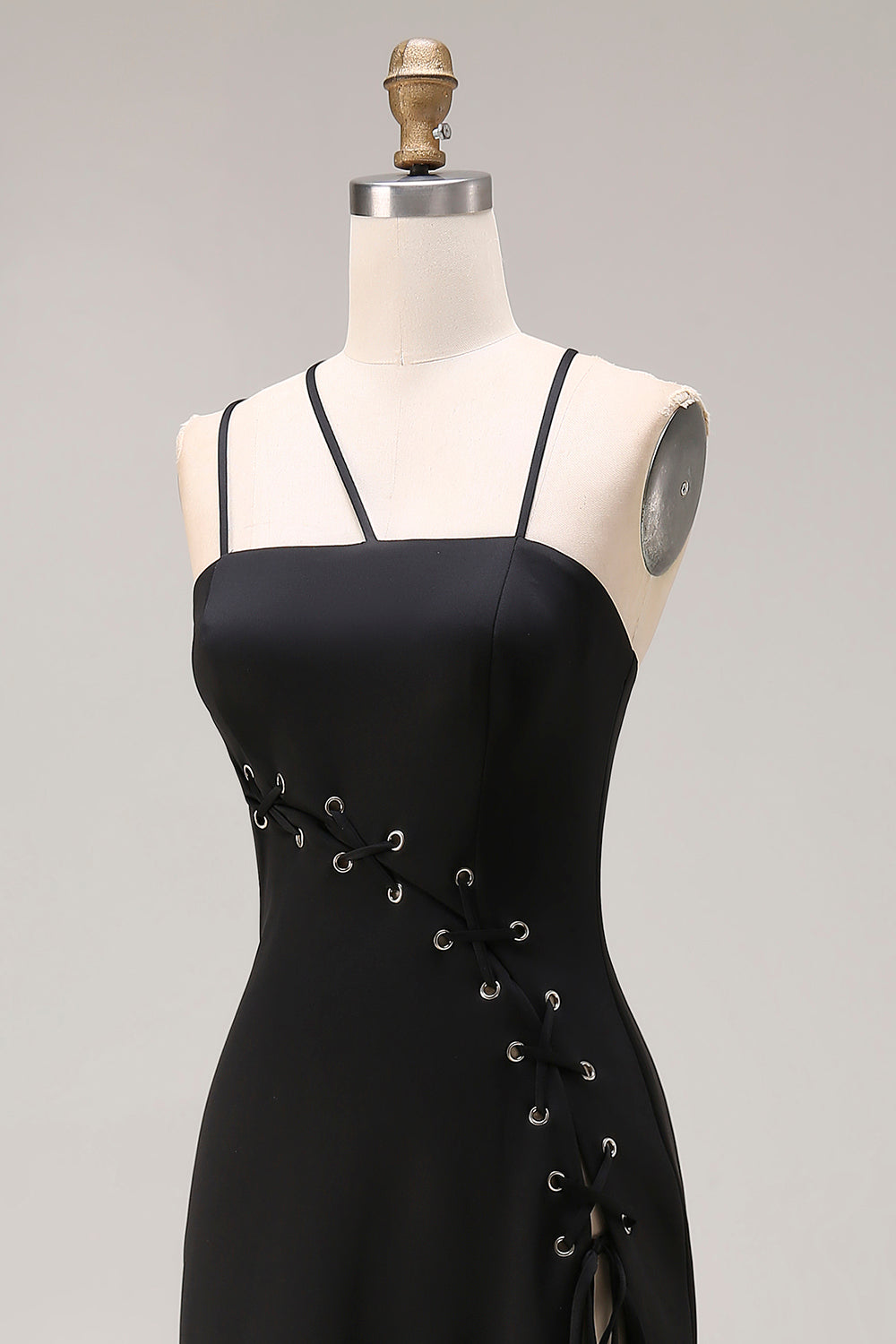 Black Mermaid Spaghetti Straps Long Prom Dress with Slit