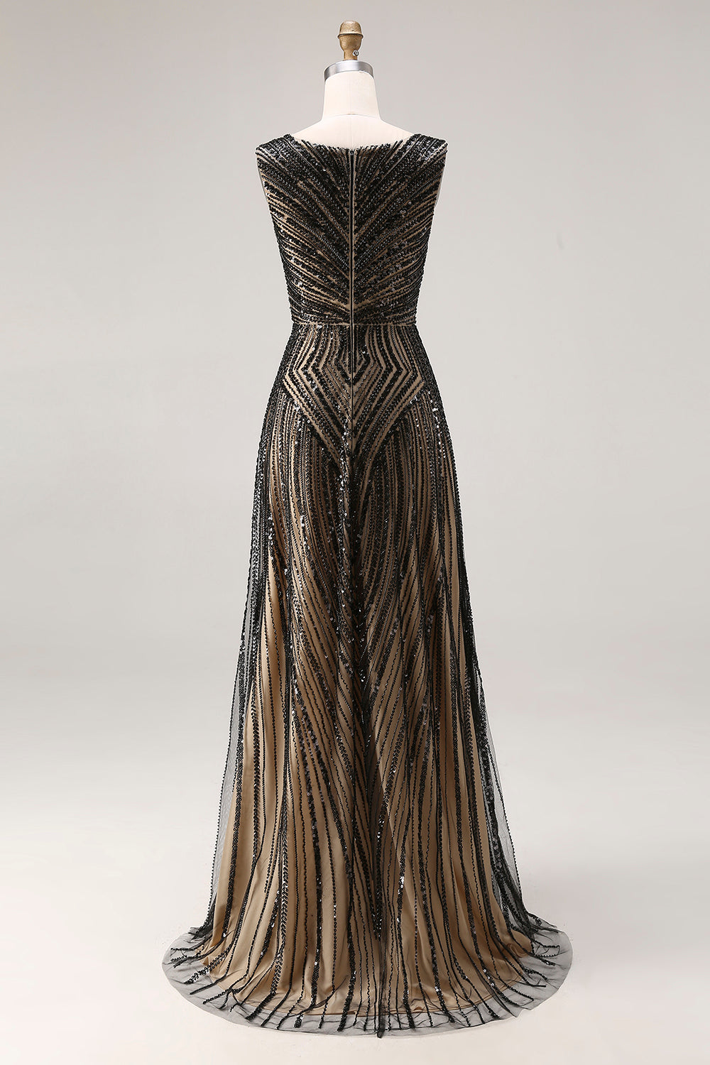 Sparkly Black V-Neck A Line Beaded Long Prom Dress