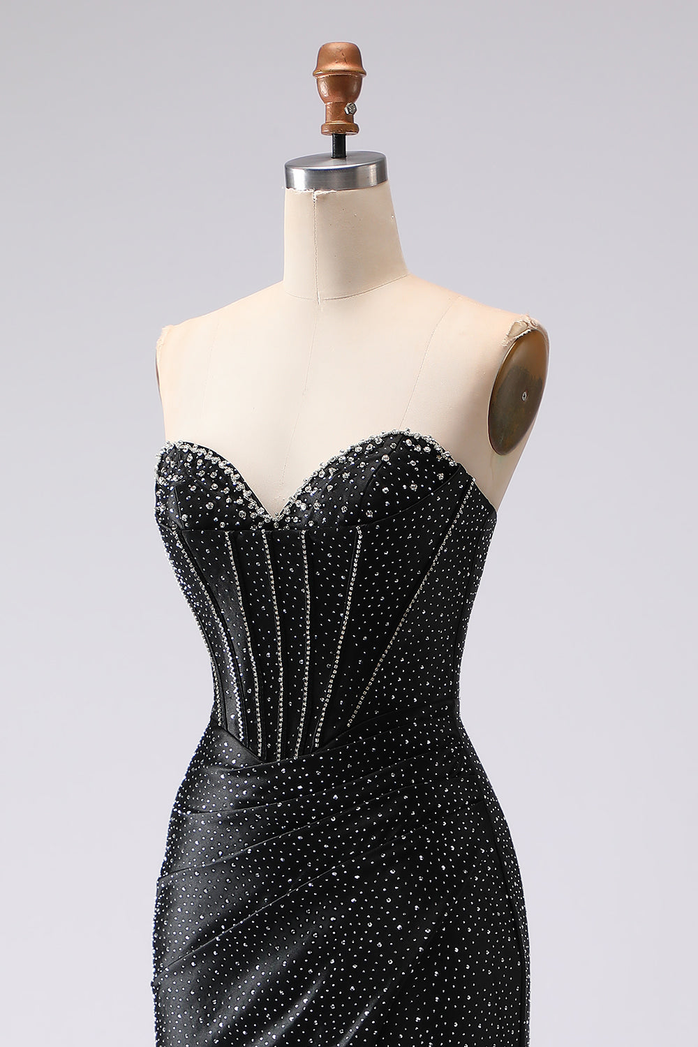 Sparkly Black Beaded Mermaid Sweetheart Corset Long Prom Dress