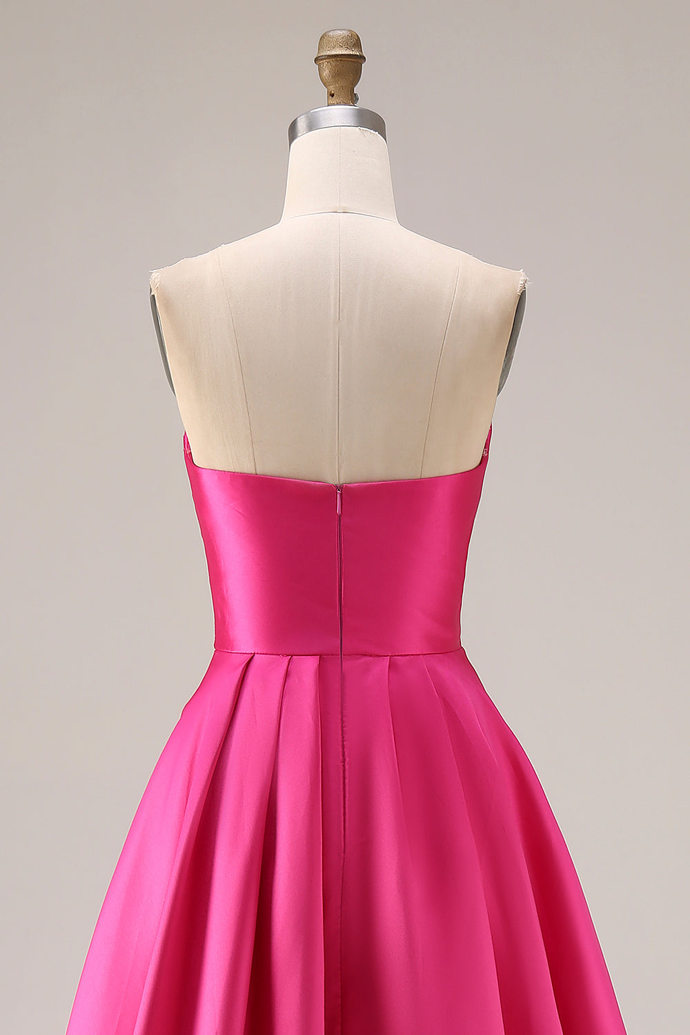 Fuchsia Satin Strapless A Line Long Prom Dress