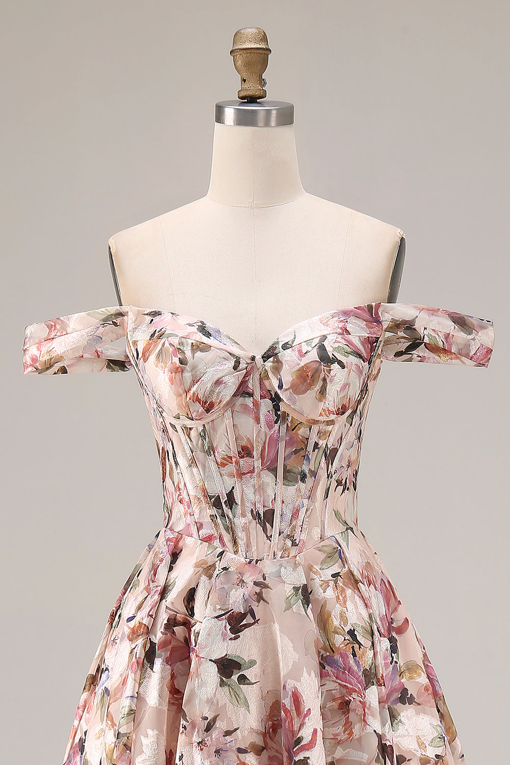 Floral Desert Rose Off the Shoulder A Line Long Corset Prom Dress