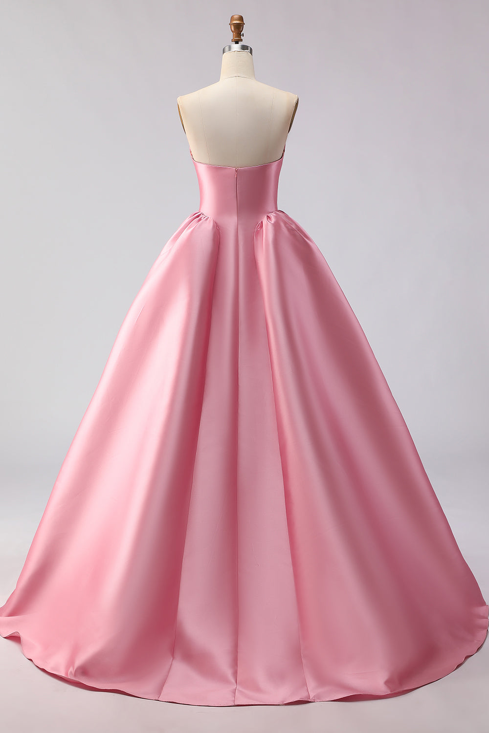 Pink Satin Strapless A Line Long Prom Dress