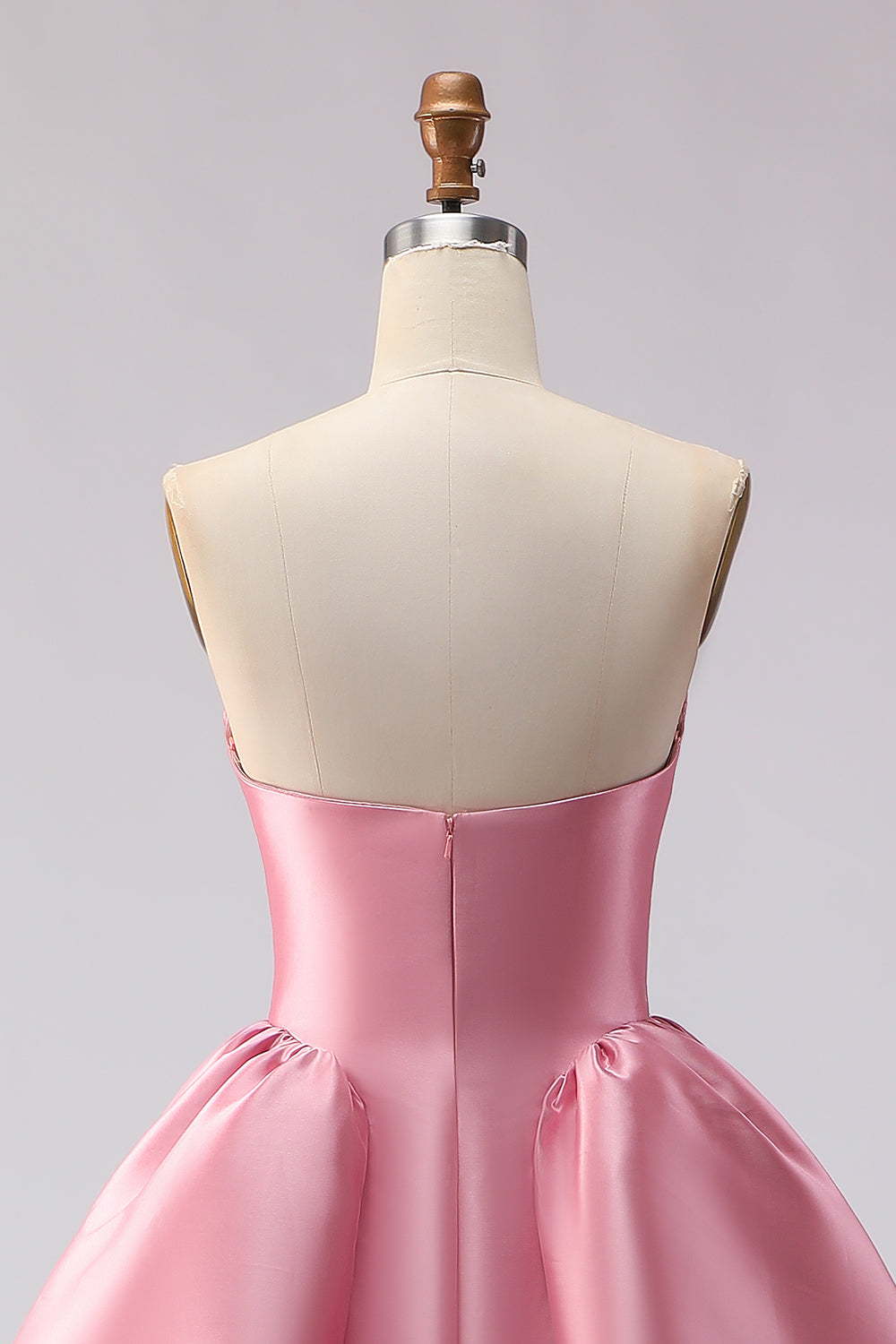 Pink Satin Strapless A Line Long Prom Dress