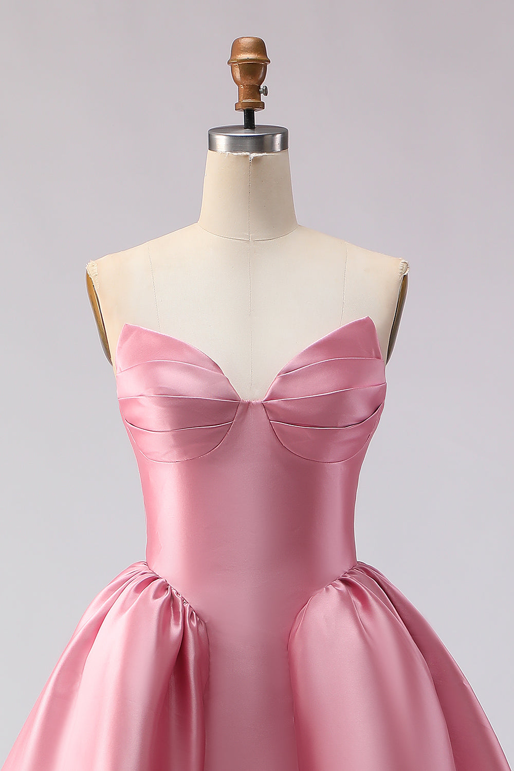 Pink Satin Strapless A Line Long Prom Dress