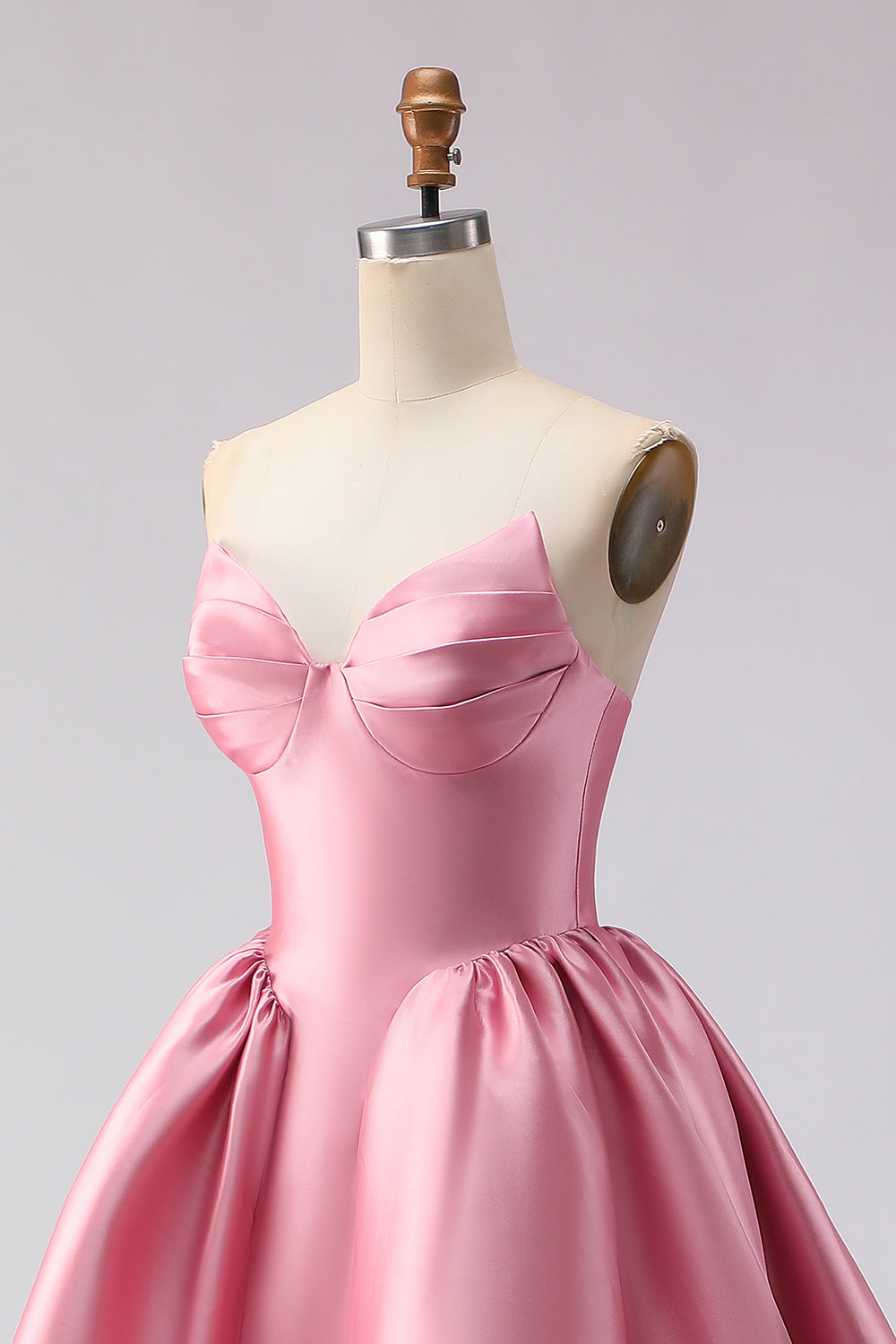Pink Satin Strapless A Line Long Prom Dress