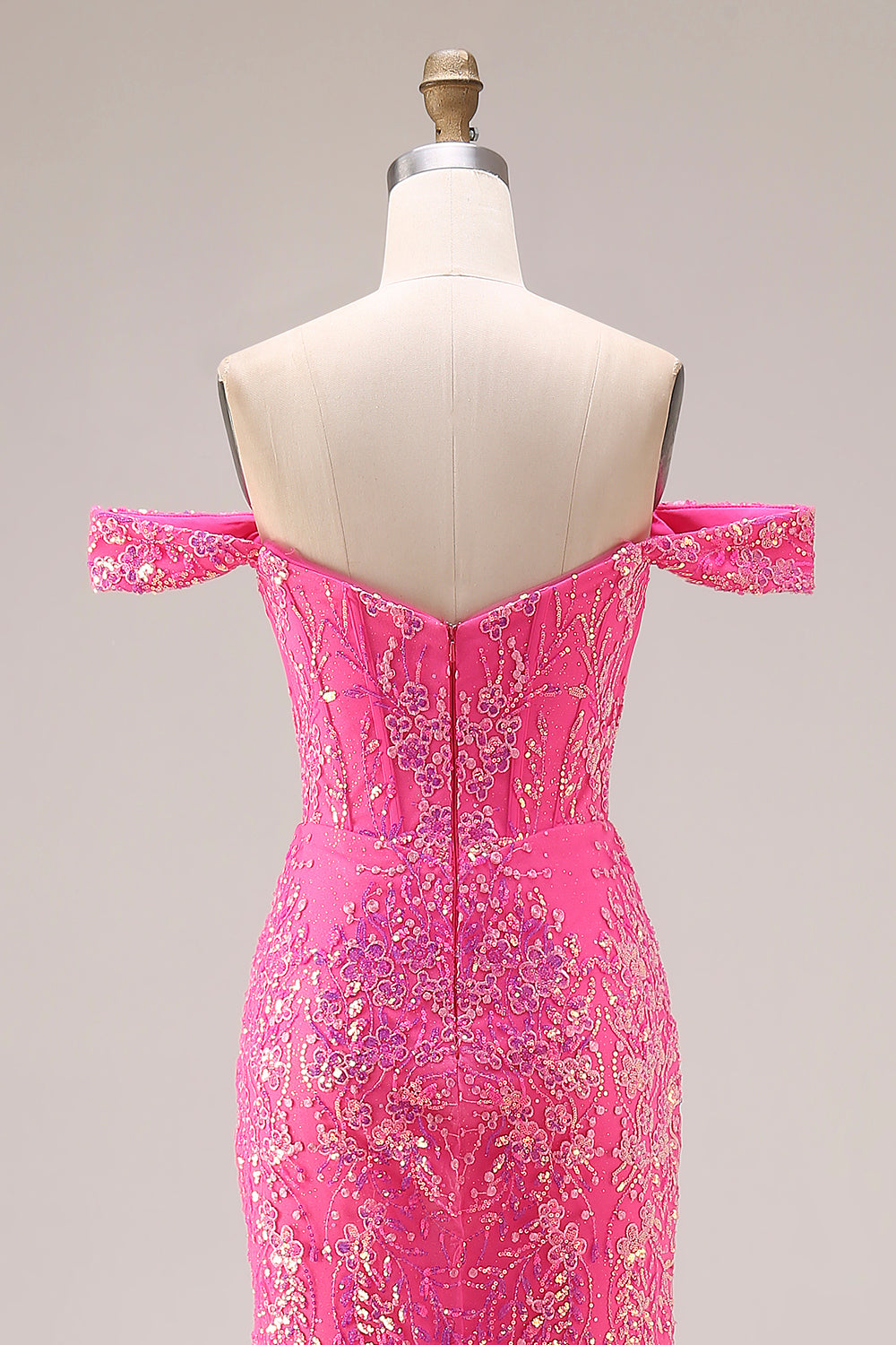 Sparkly Floral Fuchsia Off the Shoulder Mermaid Long Prom Dress with Cape