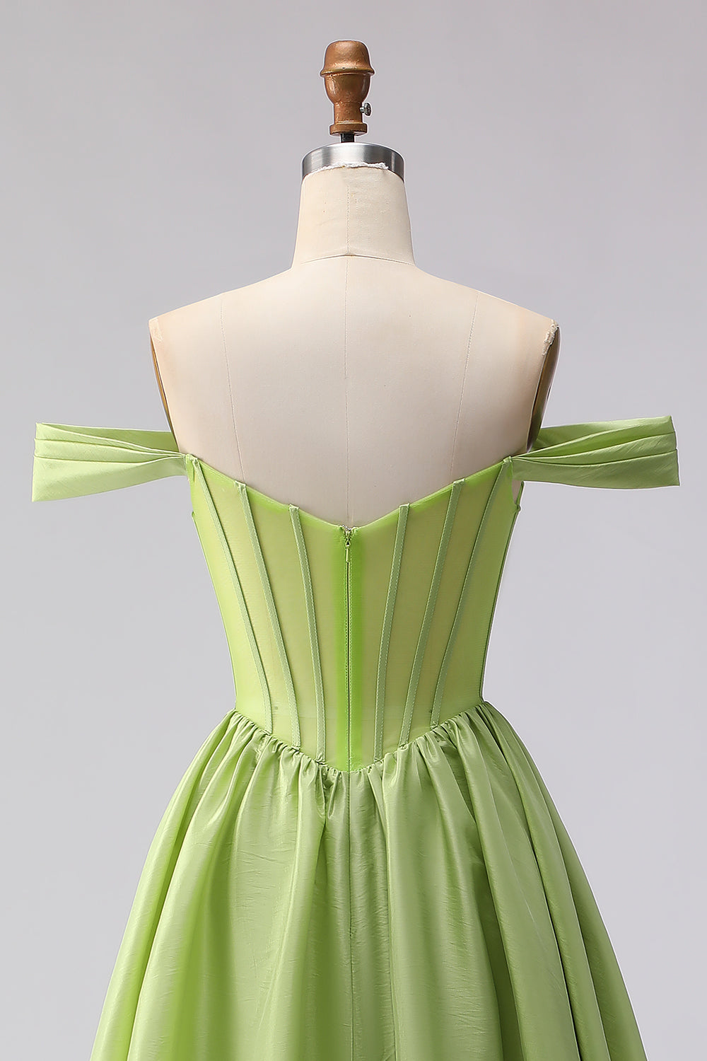 Green Off the Shoulder A Line Corset Long Prom Dress with Slit