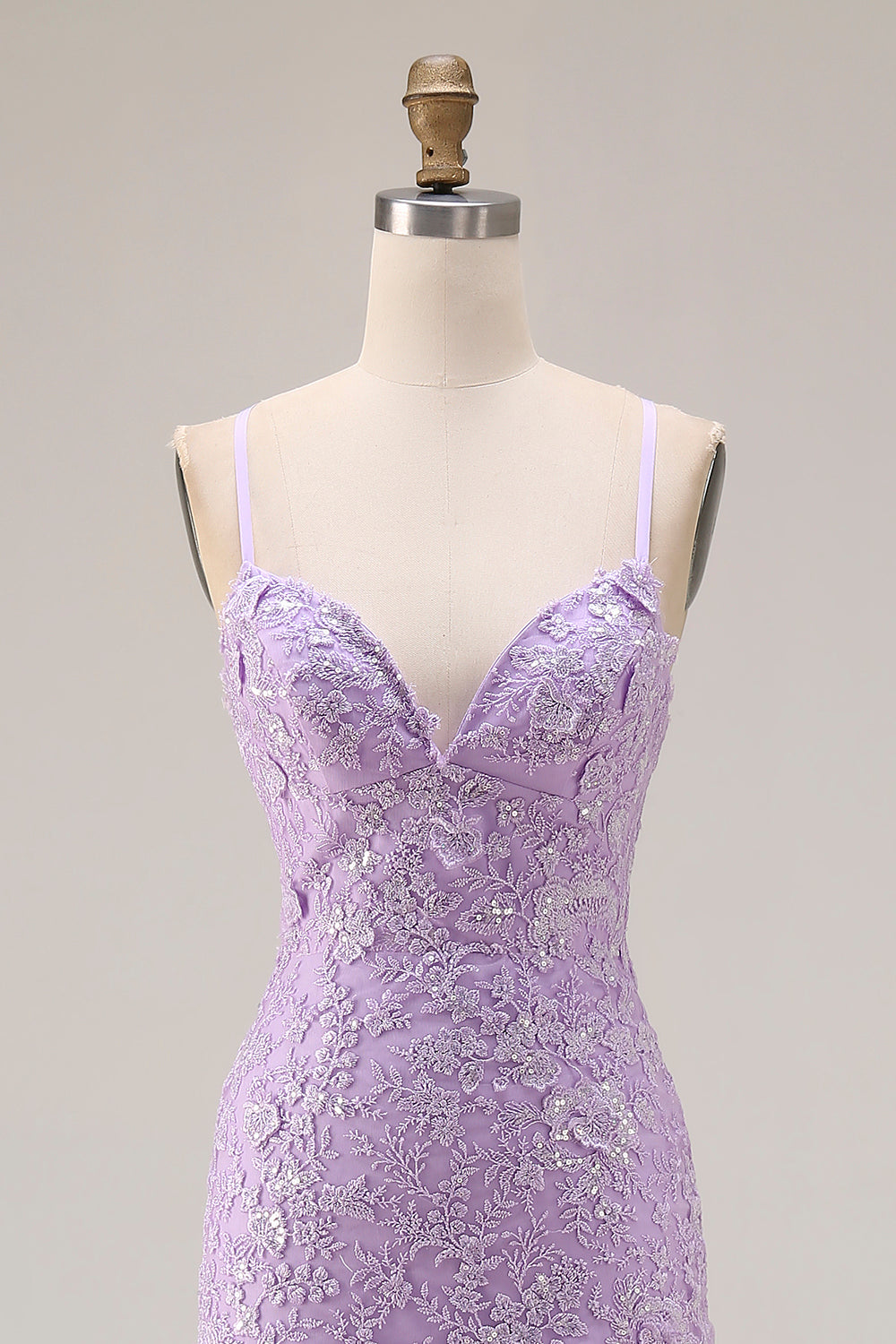 Floral Purple Ruffled Mermaid Spaghetti Straps Long Prom Dress