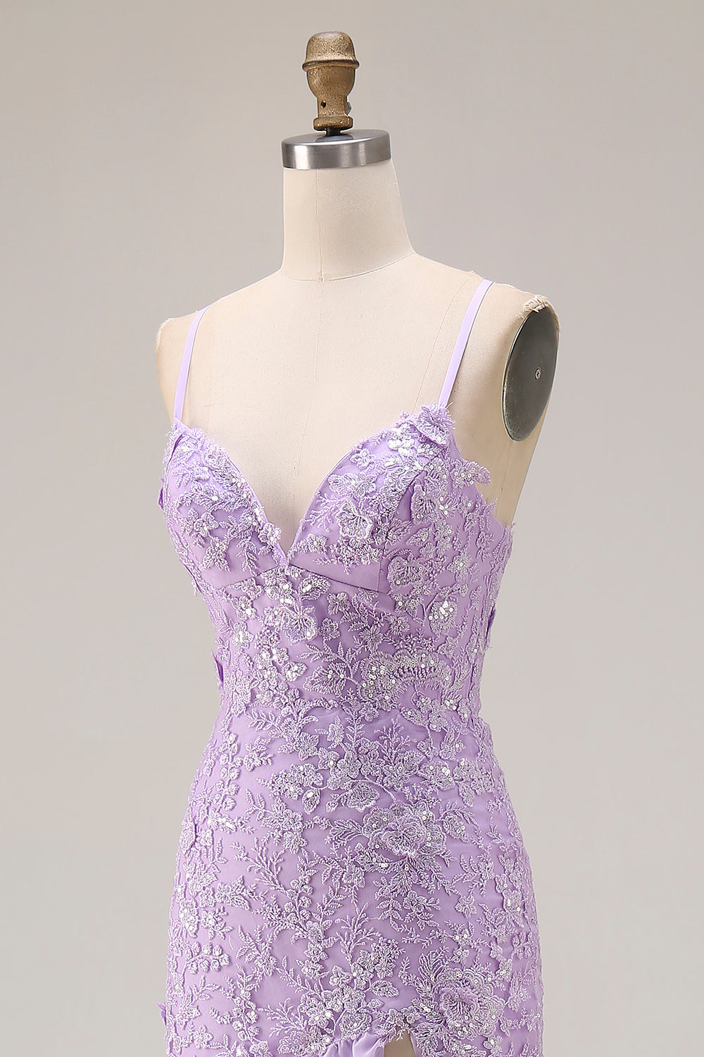 Floral Purple Ruffled Mermaid Spaghetti Straps Long Prom Dress