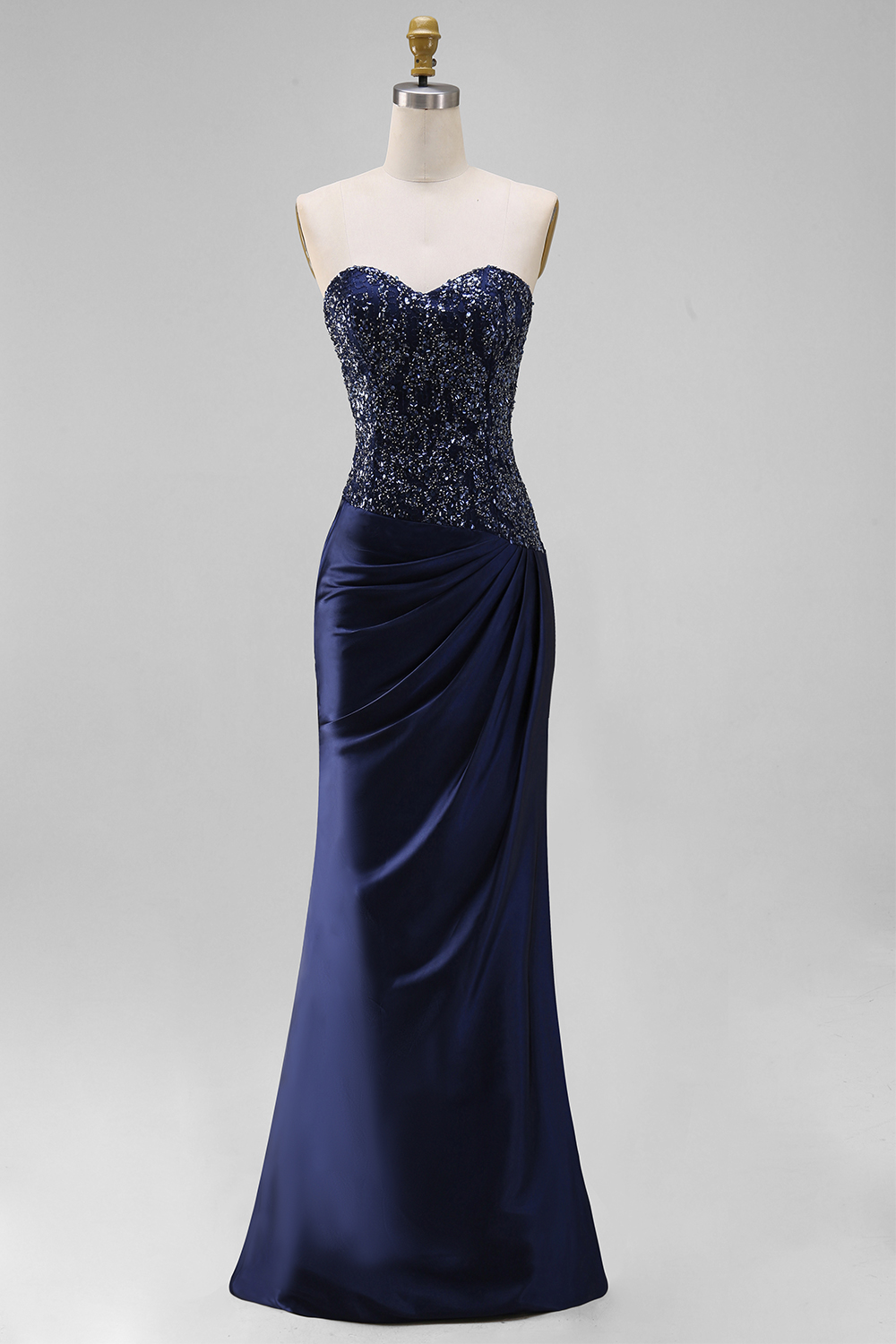 Sparkly Navy Sweetheart Beaded Mermaid Long Wedding Guest Dress