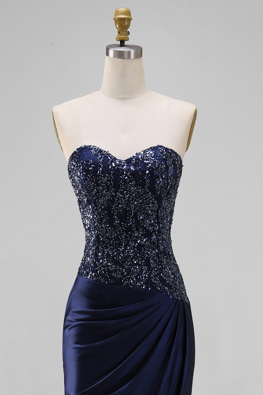 Sparkly Navy Sweetheart Beaded Mermaid Long Wedding Guest Dress