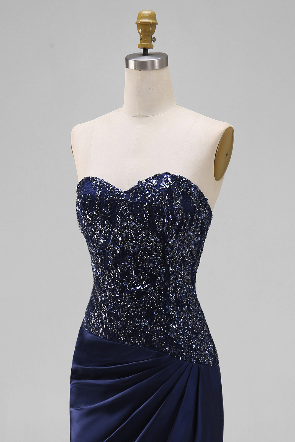 Sparkly Navy Sweetheart Beaded Mermaid Long Wedding Guest Dress
