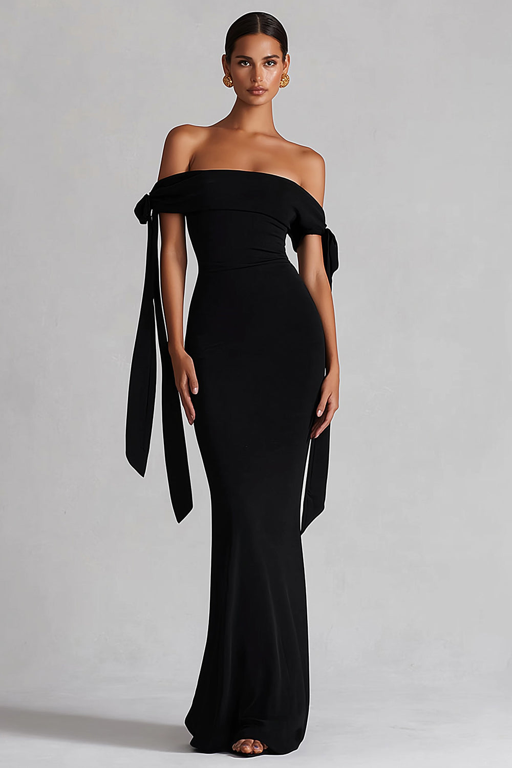 Black Mermaid Off the Shoulder Long Wedding Guest Dress