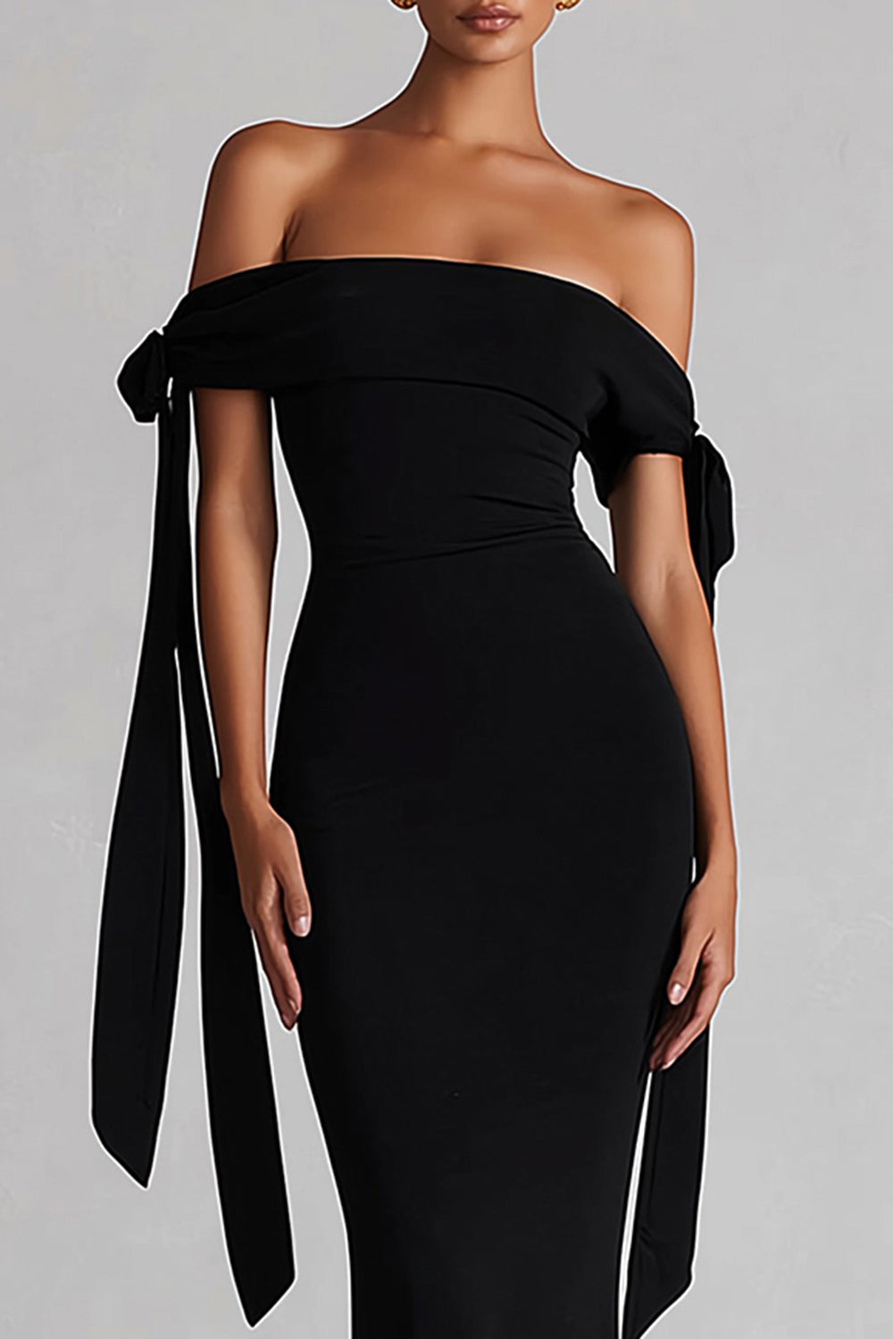 Black Mermaid Off the Shoulder Long Wedding Guest Dress