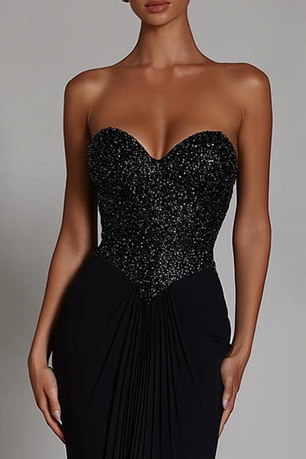 Sparkly Black Sweetheart Sequin Mermaid Long Wedding Guest Dress