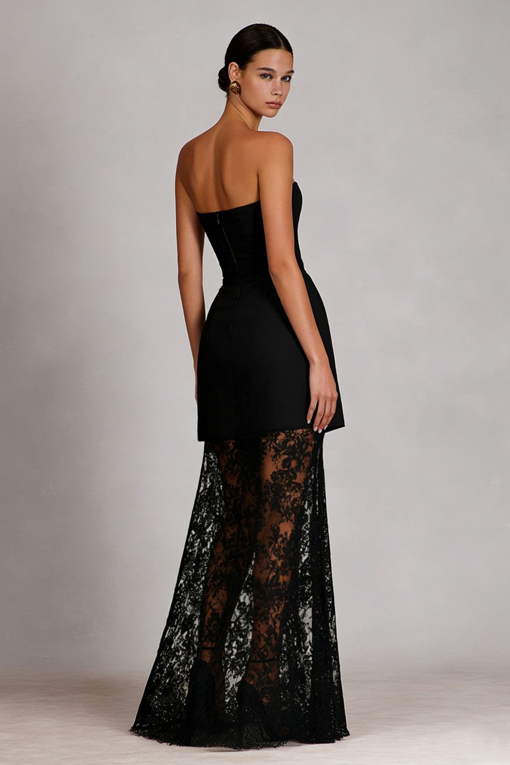 Black Lace Sheath Strapless Long Wedding Guest Dress