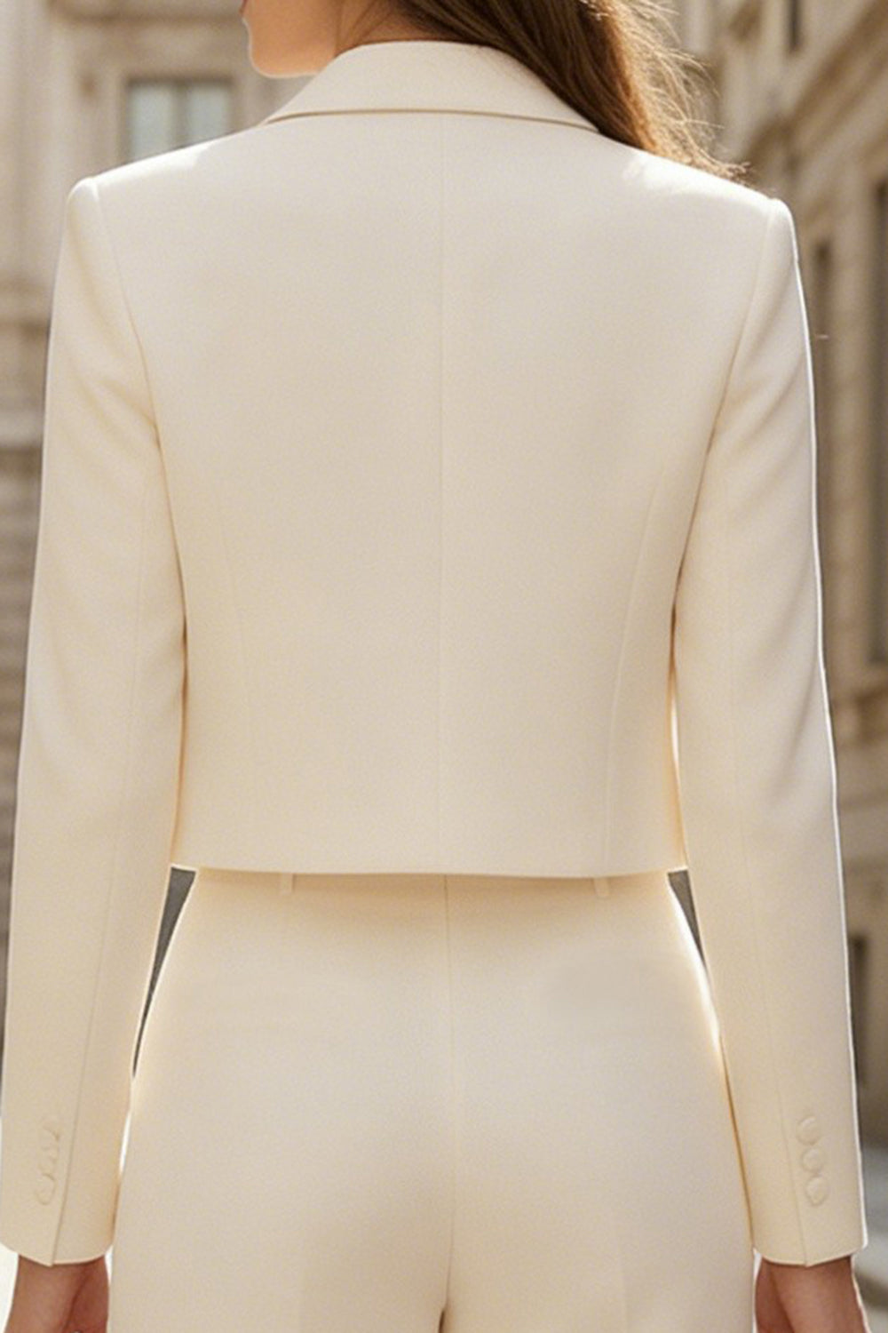 2 Piece Ivory Wide Leg Double Breasted Business Suits