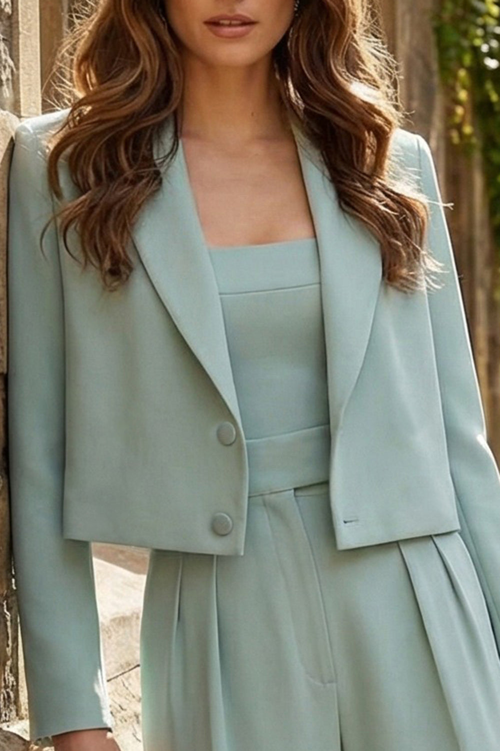 2 Piece Mint Green Wide Leg Single Breasted Business Suits