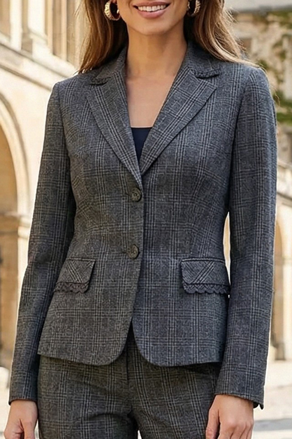 2 Piece Dark Grey Notched Lapel Striped Single Breasted Business Suits