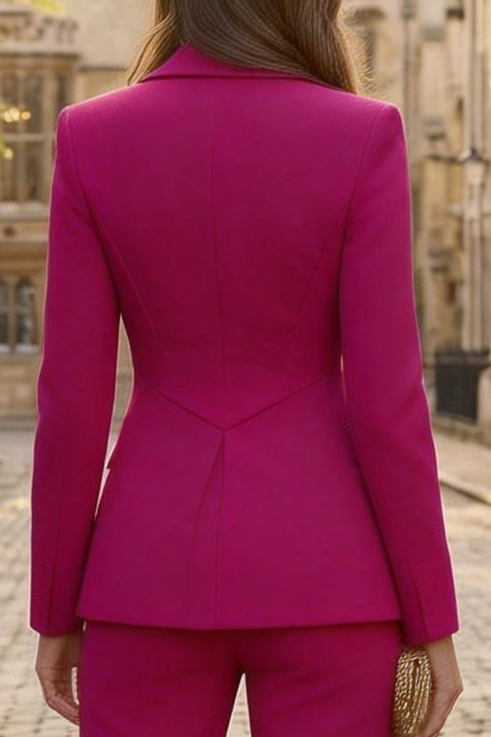 2 Piece Fuchsia Solid Single Breasted Business Suits