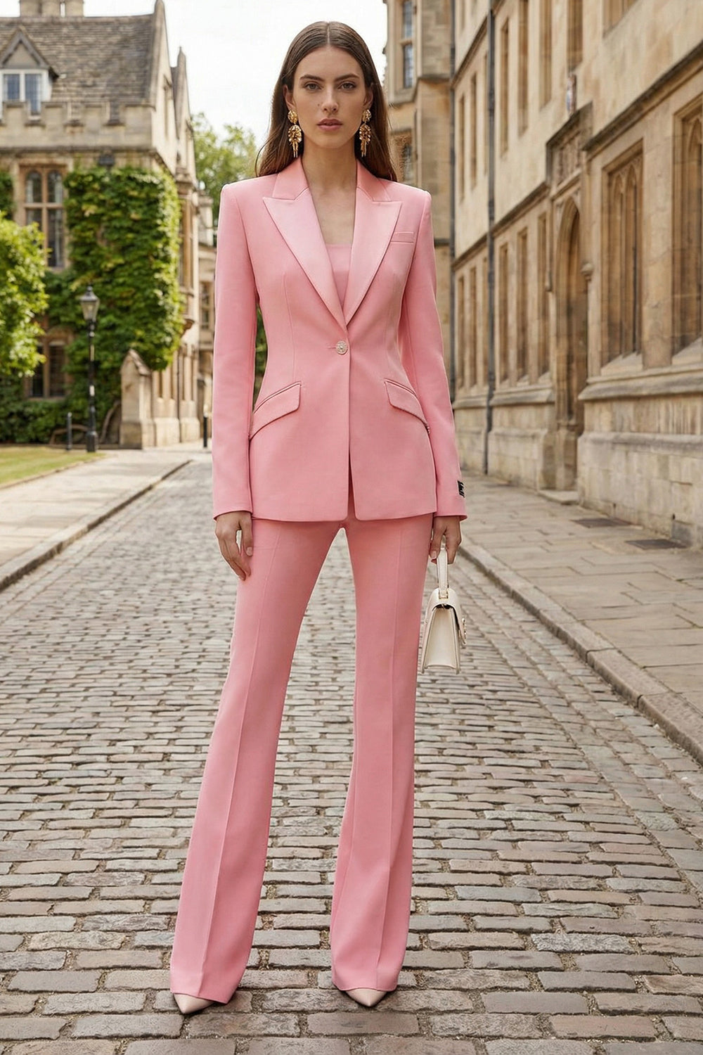 2 Piece Pink Single Breasted Slim Fit Business Suits