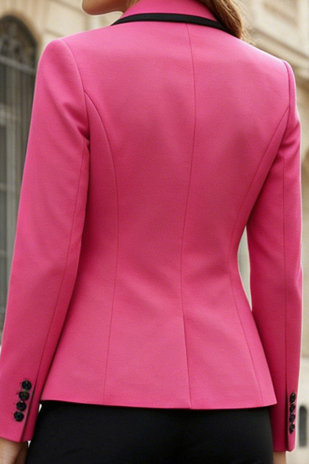 2 Piece Fuchsia and Black Single Breasted Notched Lapel Business Suits