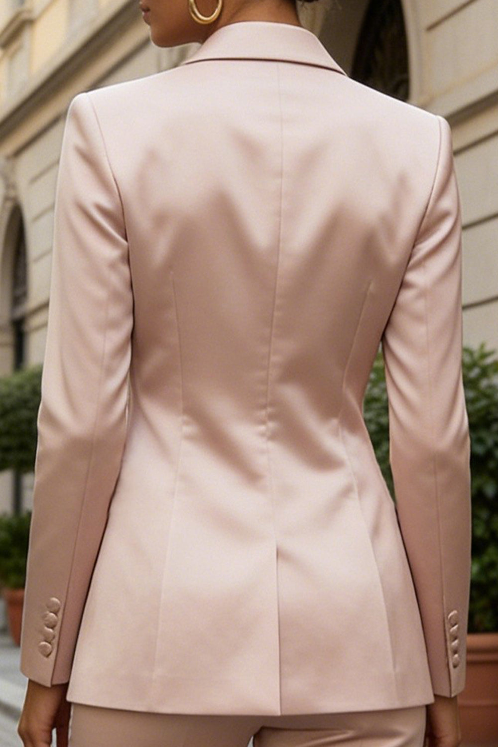 Light Pink 2 Piece Satin Peak Lapel Double Breasted Business Suits