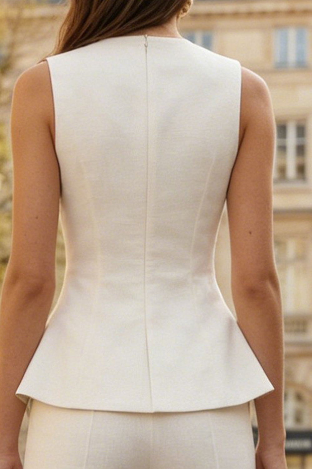 Ivory Round Neck 2 Piece Business Suits with Buttons