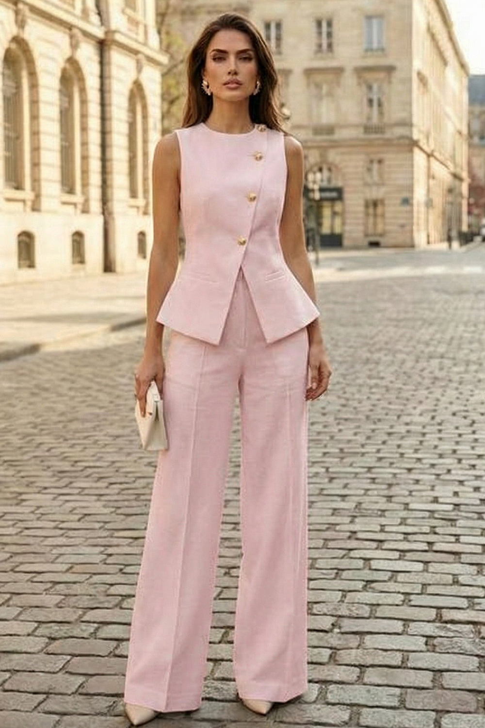 Ivory Round Neck 2 Piece Business Suits with Buttons