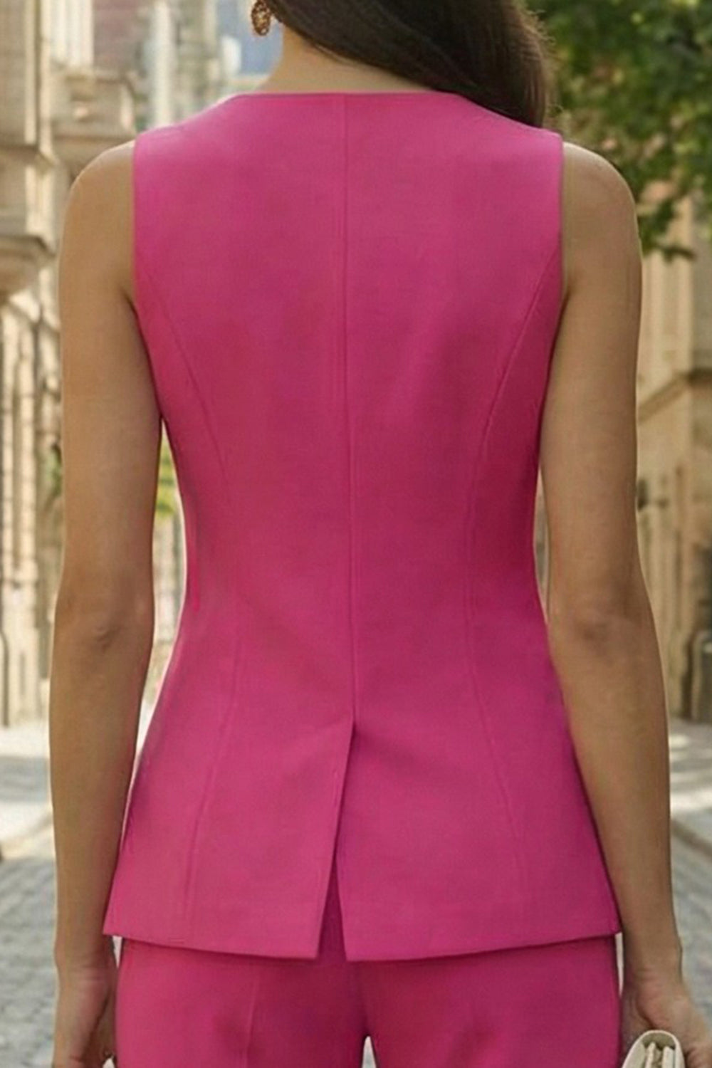 2 Piece Fuchsia Single Breasted V Neck Business Suits
