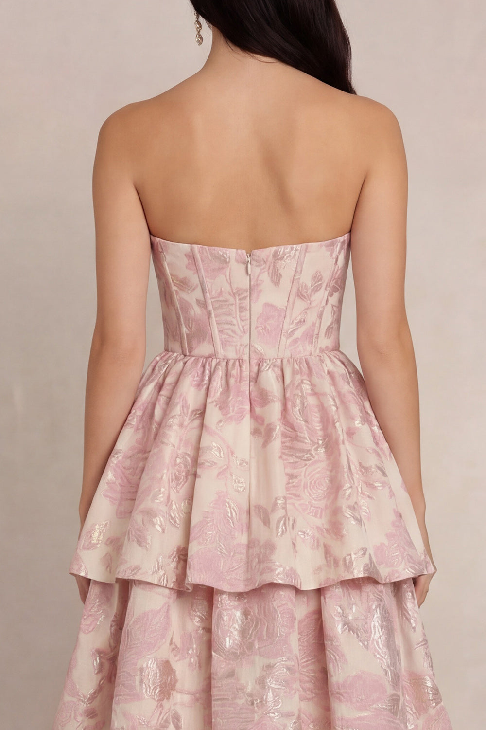 Blush Floral Sweetheart A Line Long Corset Wedding Guest Dress with Ruffles