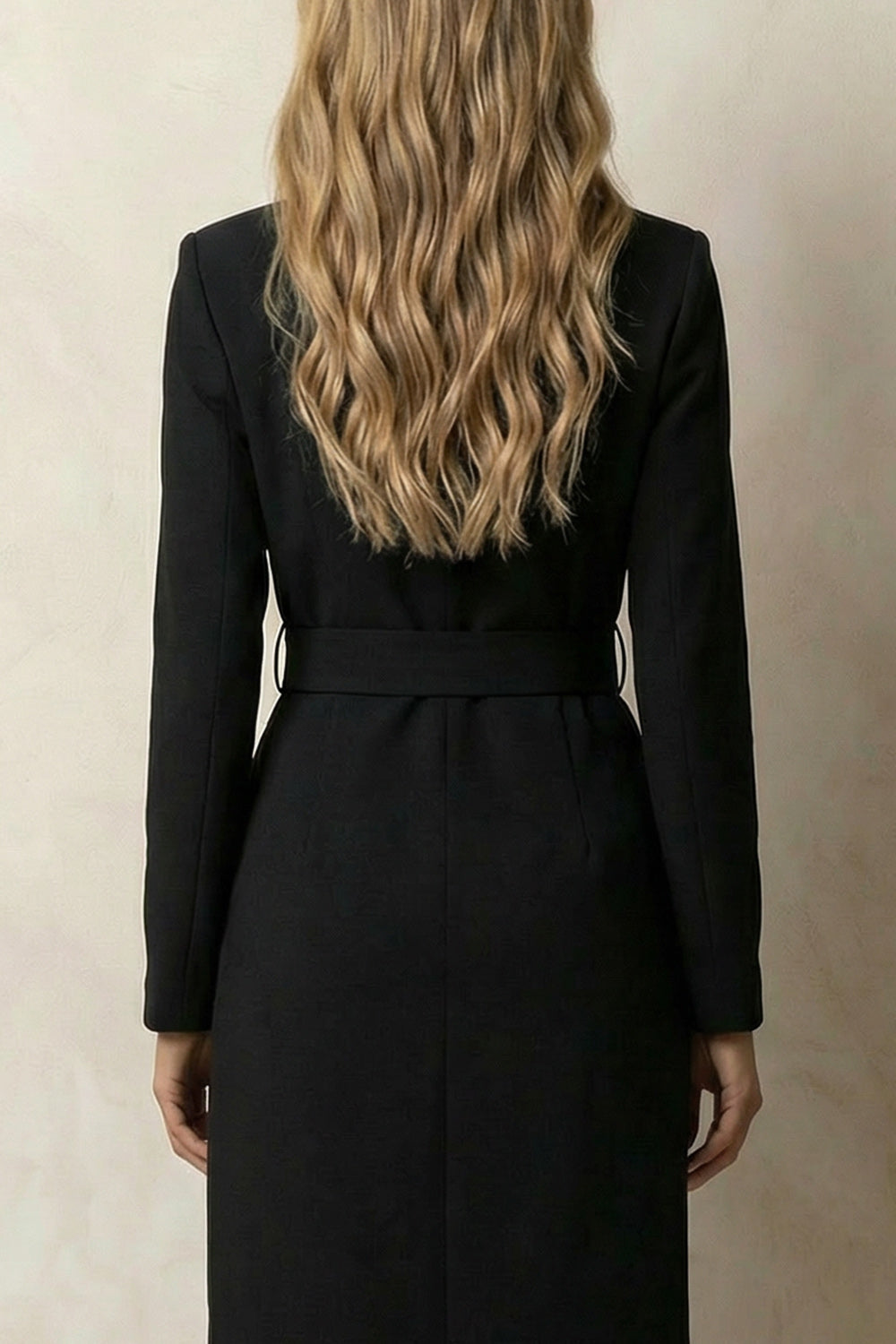Black Bodycon Peak Lapel Midi Work Dress with Belt